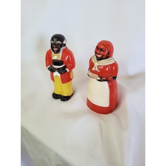 Vintage Americana Jemima Moses Salt Pepper Shakers F&F Plastic See* - Picture 10 of 11